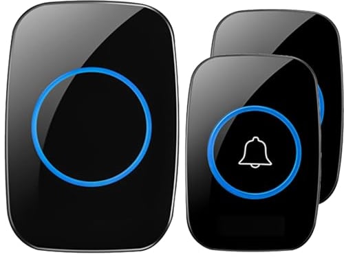 Zawaer Campanello Senza Fili da Esterno, Set Impermeabili Campanelli Casa Anteriore di 300m, Campanello Porta Ingresso con 60 Melodie, 5 Livelli di Volume e Display a LED, Nero Doorbell Wireless