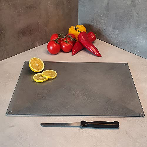 Decoritashop Planche à découper rectangulaire en verre trempé pour cuisine avec pieds en caoutchouc, résistante à la chaleur, antidérapante, 30 cm x 40 cm, verre fumé, BRCKT0000047