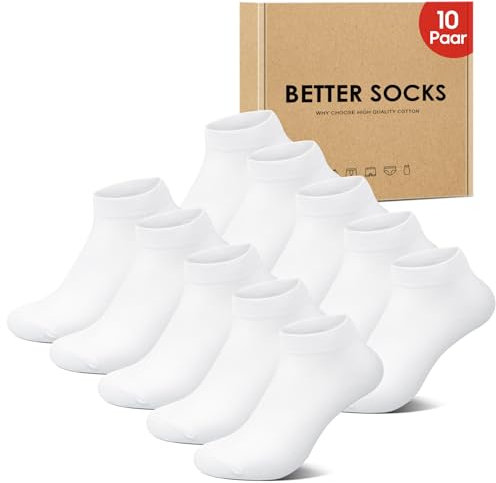 IceReco 10 Paia Calze Corte Uomo Cotone Estive Sportive Calzini Donna Corti Calza Sportivi Fantasmini Running Invisibili Trekking Tennis Calzini Elastiche 43-46 Bianco Bianchi Bianche