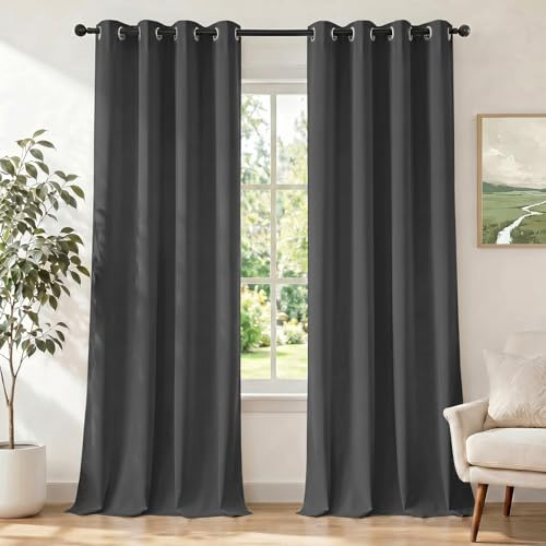 Ystyle Gardinen mit Ösen 2er Set, H260 x B140 cm, Dunkelgrau | Wasserabweisend Gardinen Wohnzimmer Modern, Thermovorhang Hitzeschutz Kälteschutz, Verdunklungsvorhänge per Soggiorno