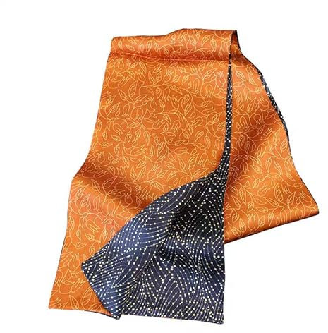 GIMIRO Satin Seidenschal Doppelschichten 150 x 16cm Krawatte Blumen Taillengürtel für Blazer, Mantel, Kleid (1#Navy/Orange Unisex Floral)