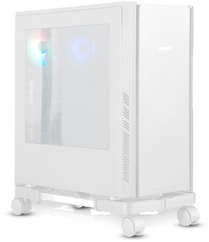Mobile CPU Stand, Adjustable Computer Tower Stand with 4 Rolling Caster Wheels for Office and Home Use (White)