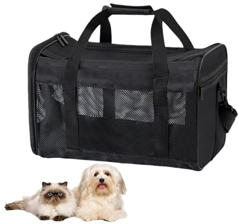 Transporttasche Für Katze Hund, Faltbare Transporttasche Katze, Transportbox Für Kleine, Hunde Transportboxen Mit Einstellbar Schultergurt, Katzentransporttasche Für Auto, Flieger Und Zug(Schwarz, M)