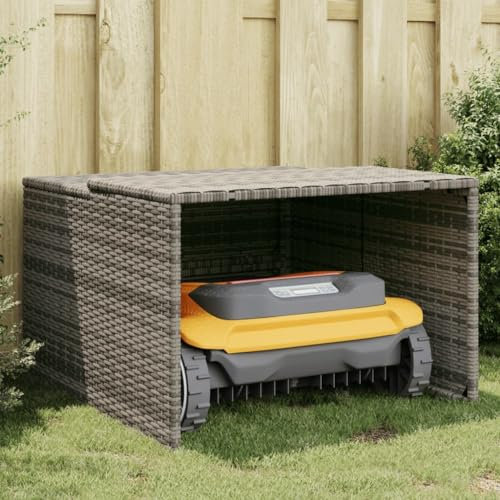 Kavolet Mähroboter Garage Dach Carport Überdachung für Rasenroboter Automower Rasenmäher Roboter Garage Garten Witterungsbeständig Mährobotergarage 86x90x52/57 cm Poly Rattan