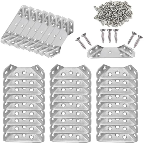 36Stk Edelstahl Dreieck Winkel, Universal Edelstahl Eckverbinder, Eckverbinder Möbelbau mit Schrauben Trapezförmige Eckstrebe zur Verstärkung und Reparatur für Regale, Schrank, Tisch, Stuhl (36)