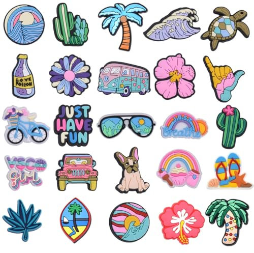 Wioklwe 25PCS Shoe Charms Set Clogs - Various Kawaii Shoe Accessories Charms Decorations for Fashionable Shoe Accessories for Pins Girls Boys Kids Teens (beach style)