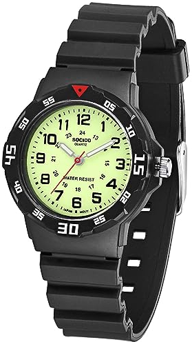 SOCICO Lernuhr Kinder Armbanduhr, 3ATM/30M wasserdichte Kinderuhr für Jungen Mädchen,Kinderuhr Analog Zeit Lernen Erntedankfest Weihnachtstag Geschenk (Schwarze Fluoreszenz)