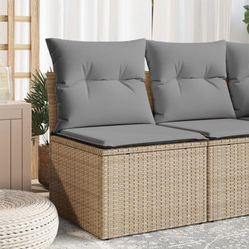 HEFZGDB Gartensofa ohne Armlehnen mit Kissen Beige Poly Rattan Gartenbank Gartenlounge Outdoor Sofa Geeignet für Garten, Terrasse, Pool.