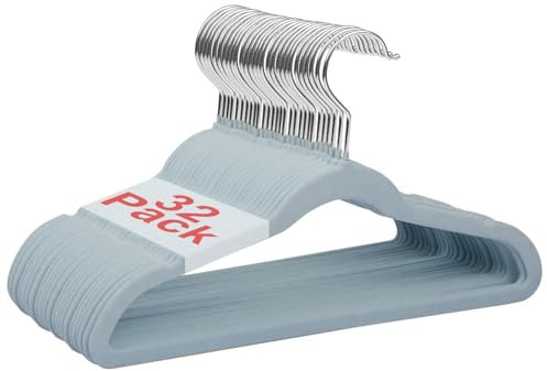 Wellong Perchas de Terciopelo para Ropa de Niños 35cm - Antideslizantes para Pequeños y Bebés - 32 Piezas Azul
