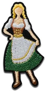 Frau mit Dirndl - Aufnäher, Bügelbild, Aufbügler, Applikationen, Patches, Flicken, zum aufbügeln, Größe: 5 x 2,5 cm