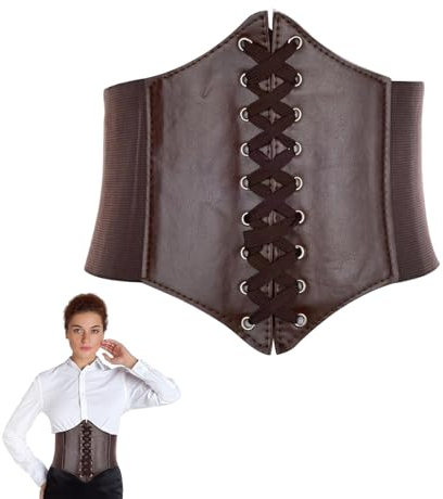 lokxmve Cinturones Ancho para Mujer Marron Corset de Cuero Elástica Corsé con Cordones Cinturon Corset Pirata Mujer Cinturón Retro Cinch para Halloween Vestido Fiestas Medieval Cosplay