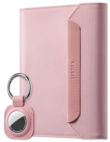 VULKIT Porta Passaporto da Viaggio con Supporto AirTag Staccabile, Custodia Passaporto Italiano in Pelle Vegana, Blocco RFID, Essenziale da viaggio, Chiusura Magnetica, Rosa