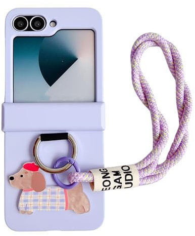 Casevita Custodia carina compatibile con Samsung Galaxy Z Flip 5 con anello cordino, design anime divertente cartone animato cerniera protezione antiurto custodia protettiva per Z Flip 5 per donna