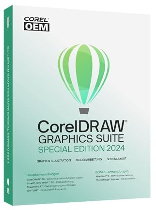 COREL CorelDRAW Graphics Suite Special Edition 2024 OEM inkl. AfterShot 3 + PhotoMirage Express Dauerlizenz (Win10/11-64Bit) Papp-Case