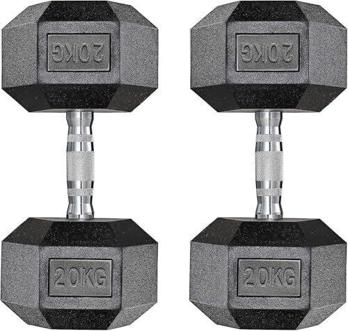 Kurzhanteln Set, Hexagon Hanteln | 2er Set 10-25 kg | Rutschsicher Ummantelt, Gummi Beschichtet Gusseisen Gewichte für Damen und Herren Krafttraining (2 x 20 kg- Schwarz)