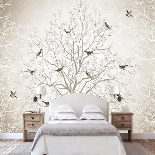 Stickers muraux 3D imperméables pour chambre d'enfant Motif grand arbre oiseau 232 x 158 cm
