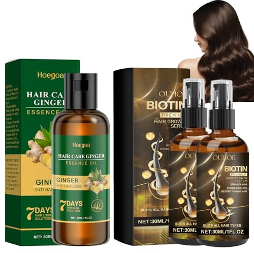 2 Stück Haarwachstum Serum Und 1 Stück Ätherisches Ingwerhaaröl,Hair Growth Serum,The Ordinary Hair Serum,Haarserum Für Haarwachstum,Für Alle Haartypen Geeignet (30ml)