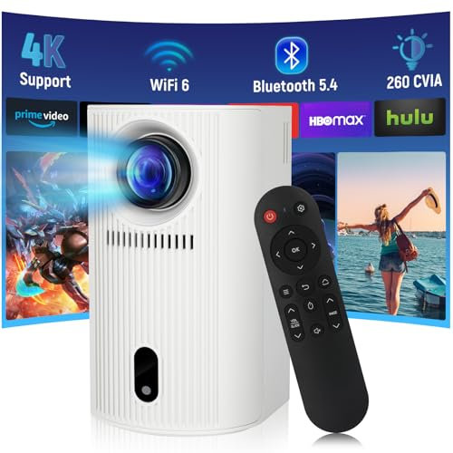 Projector Seamless Autofocus with WIFI 6 and Bluetooth 5.4, 4K 1080P Portable Projector 200'' Screen Smart Movie Auto Keystone Compatible for Laptop, PC, Smartphone
