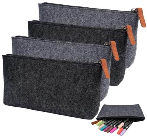 4 Stück Filz Mäppchen, Kosmetiktasche Filz mit Reißverschluss, Filz Federmäppchen, Multifunktions Briefpapier Beutel, Filz-Stiftetasche, Für Stifte, Bleistifte, Leuchtmarker, Büro Schulbedarf(22x12cm)