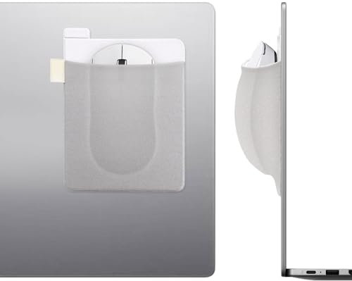 Realand 2 Pack Stick on Mouse Holder for Laptop, Widened Mouse Pouch Slim Pocket with Adhesive, Elastic Sleeve for Wireless Mouse, Hard Drive, Pen, Grey
