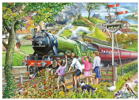 The House of Puzzles Full Steam Ahead Jigsaw - Big 500 Piece Jigsaws For Adults, Extra Large Pieces, Artist Illustrated, Scenic Landscape, Deluxe Puzzle Gifts