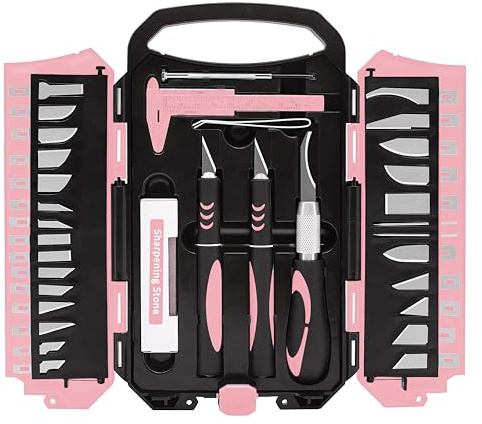MANUFORE Kit de découpe créative 34 pièces – 3 cutters de précision, Rose | Poignées confortables et antidérapantes pour maquette, scrapbooking, loisirs créatifs et découpe papier