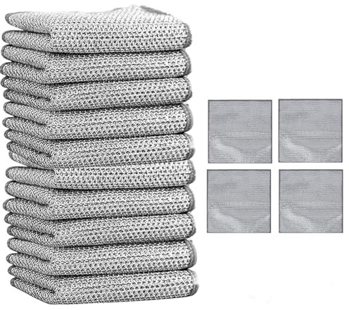 20 PCS Non Scratch Scourers, Multipurpose Non-Scratch Scrubbing Wire Dishwashing Rags, Multipurpose Wire Dishwashing Rags for Wet and Dry, Resuable Kitchen Microfibre Cleaning Cloth (Double-Layer)