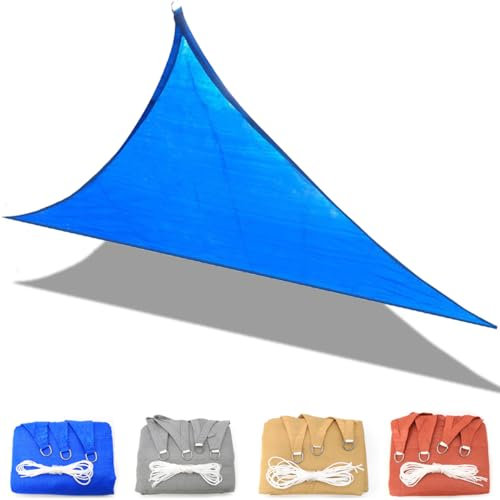 CANYUE Sonnensegel Dreieckig 5x5x5m Premium HDPE Gewebe Sonnenschutz Schattenspender Garten Balkon Terrasse Inkl Befestigungsseile (Blau)