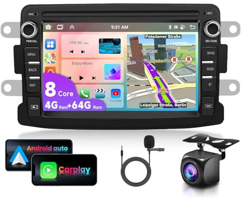 4G+64G 8-Core VECHTEL 7 Autoradio Bluetooth Für Renault Dacia Duster Sandero Dokker Logan Lodgy Captur Carplay Android Auto,WiFi GPS Navi RDS/FM DSP,Android 13 Radio 2 din mit AHD Rückfahrkamera