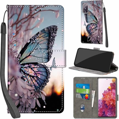 Haninsuze Phone Case for Samsung Galaxy S20 FE 5G 2022, Butterfly | 3 Card Slots, Magnetic Closure, Kickstand, Shockproof, PU Leather, Wallet Book Flip, Lanyard Strap