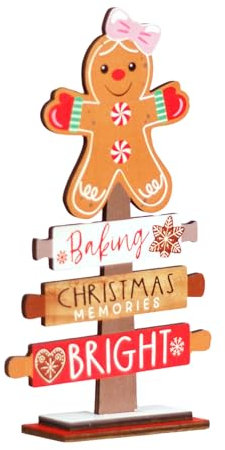 Zkydhbd Figura de árbol de Navidad de madera con forma de hombre de jengibre, adorno para mesa o estantes, decoración de festividades, festivales, letras, adorno de madera de Navidad