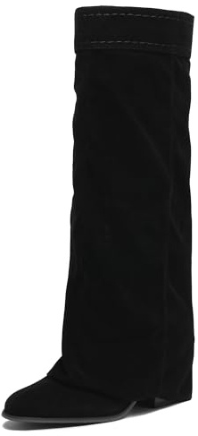 MJIASIAWA Donna Slouch Knee High Stivali Occidentali Senza Chiusura Tacco a Blocco Casuale Comodo Warm Esteriore Riding Booty Nero Numero 42 EU/44 Asiatico