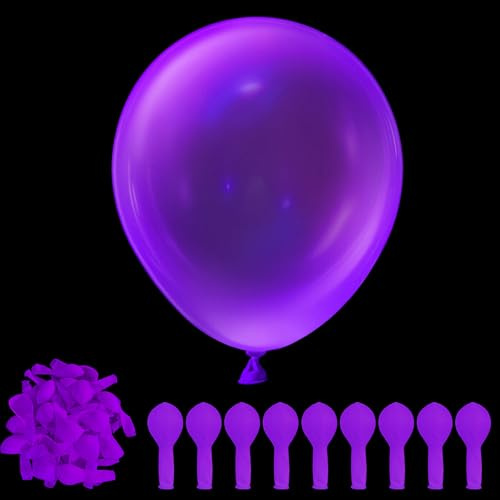 100 Stück UV Neon Lila Ballons, 12 Zoll Neon Partyartikel Ballons, Leuchtet im Dunkeln für Geburtstag, Abschlussfeier, Babyparty, Hochzeit, Jahrestag, Valentinstags party Dekoration
