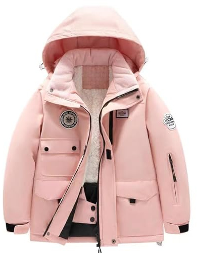 Momolaa Girls Ski Jacket Waterproof Fleece Lined Snowboard Jacket Winter Warm Snow Windproof Jackets Removable Hood Ski Coat Hooded Windbreaker for Kids Outerwears