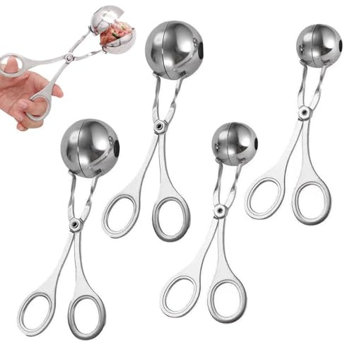 Meatball Shaper, Meatball Shaper, Meatball Shaper, 4 Pieces Stainless Steel Minced Meat and Rice Ball Shaper, Ideal for Ball Cutters and Falafel Shapers