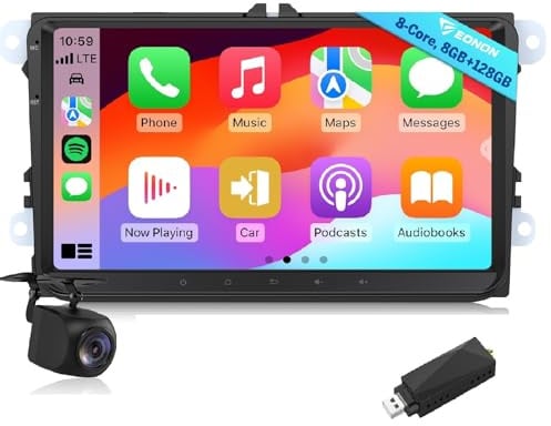 Eonon 9 Zoll Autoradio für Volkswagen SEAT Skoda Polo Golf V/VI Android 13 8+128GB 4G CarPlay Android Auto WiFi GPS Bluetooth DSP EQ MirrorLink Rückfahrkamera + DAB-Dongle