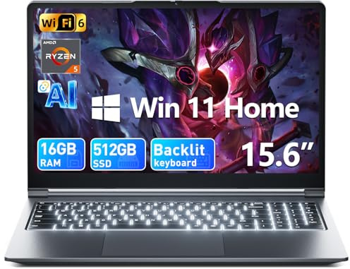 THEYETI Laptop 15.6 Zoll, 16GB RAM 512GB ROM,Enthaltene AI Copilot, AMD R5 (bis zu 3.6GHz), FHD Display Notebook, WiFi 6 USB 3.0 Full-Function Type-C (Schwarz)