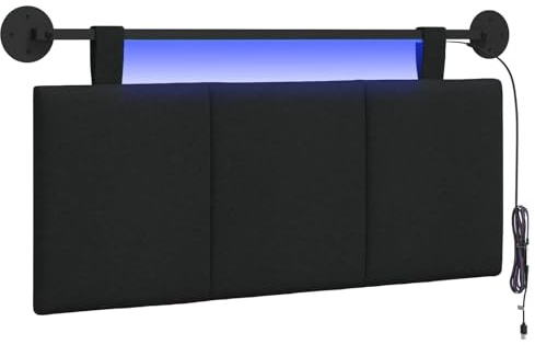 vidaXL Hängendes Kopfteil Mit LED Licht Schwarz Stoff, Schlafzimmer, Rechteckig, Modern, Wandmontage, Anpassbares Kopfteil, Ergonomisch, Platzsparend, Akzentpaneel