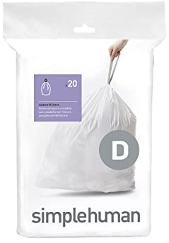 simplehuman code D custom fit liners 3 refill packs (20 liners), Code D - 20L / 5.2 Gallon, White