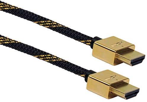Schwaiger GmbH -HDMSL15 531- High-Speed-HDMI-Kabel mit Ethernet/ 1,5m/ schwarz-Gold/HDMI Stecker > HDMI Stecker/Ultra HD, 4K, 3D, 18 Gbit/s/Slimline