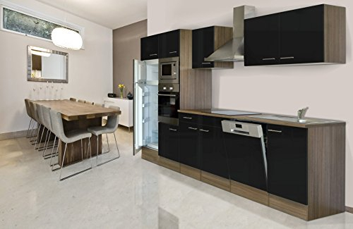 Küche Küchenzeile Leerblock Eiche York Schwarz Oliver 340 cm Respekta