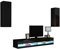 Wohnwand Vigo New X, Anbauwand, Design Mediawand, Farbauswahl, Modernes Wohnzimmer Set, Hängeschrank TV Lowboard, Vitrine (ohne Beleuchtung, Schwarz/Schwarz Hochglanz)