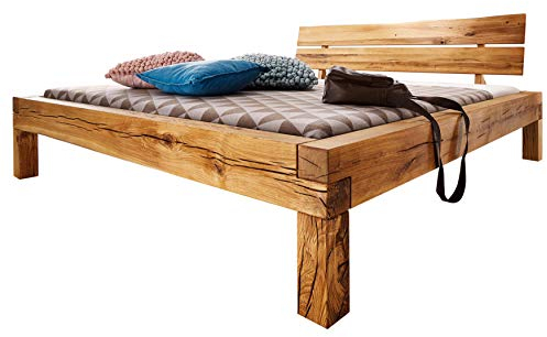 MASSIVMOEBEL24.DE | JANGALI Balkenbett aus Massivholz #610 | aus Wildeiche - Natur, geölt | Massivbett mit Beinen und Kopfteil | 140cmx200 cm | Massivholzbett Doppelbett