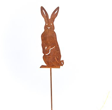 Gartendeko Stecker Osterhase Hase sitzend auf Stab Tier Metall Rost Deko Ostern