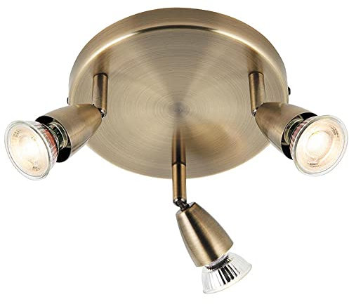 Betta Lighting Ceiling Light Fittings - 3 Light Round Spotlight Fitting in Antique Brass Finish - Fully Adjustable & Dimmable Spot Lights - Requires 3 x 35W GU10 Reflector (Not Supplied)