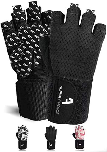 Alphachoice Performance Fitness Handschuhe Damen und Herren mit Handgelenkschutz - Trainingshandschuhe für Krafttraining, Bodybuilding, Gewichtheben (L, Schwarz)