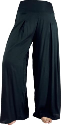 GURU SHOP Boho Hosenrock, Weite Sommerhose, Damenmode, Viskose, schwarz | Lange Schlupfhose, bequemer smock Bund, vielseitig kombinierbar, ideal für warme Tage.
