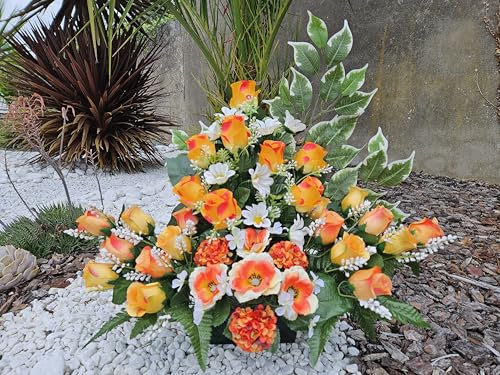 Roselynexpress Composition De Fleurs Artificielles, Lesté Ciment pour Une Parfaite Tenue. Réalisé par Nos Soins, Dimension.