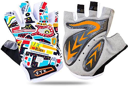 FINGER TEN Fahrradhandschuhe Kinder MTB Handschuhe Fahrrad Outdoor Bike Gel Halbfinger Sporthandschuhe Radhandschuhe Wert 1 Paar Orange L, für Sommer Freizeit Jungen Mädchen Alter 2-10 Jahre