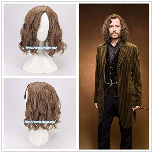 Cosplay Sirius Brown Wellige Perücke Cosplay Perücke Halloween Rollenspiel Sirius Black Hair Kostüme mit Haarkappe
